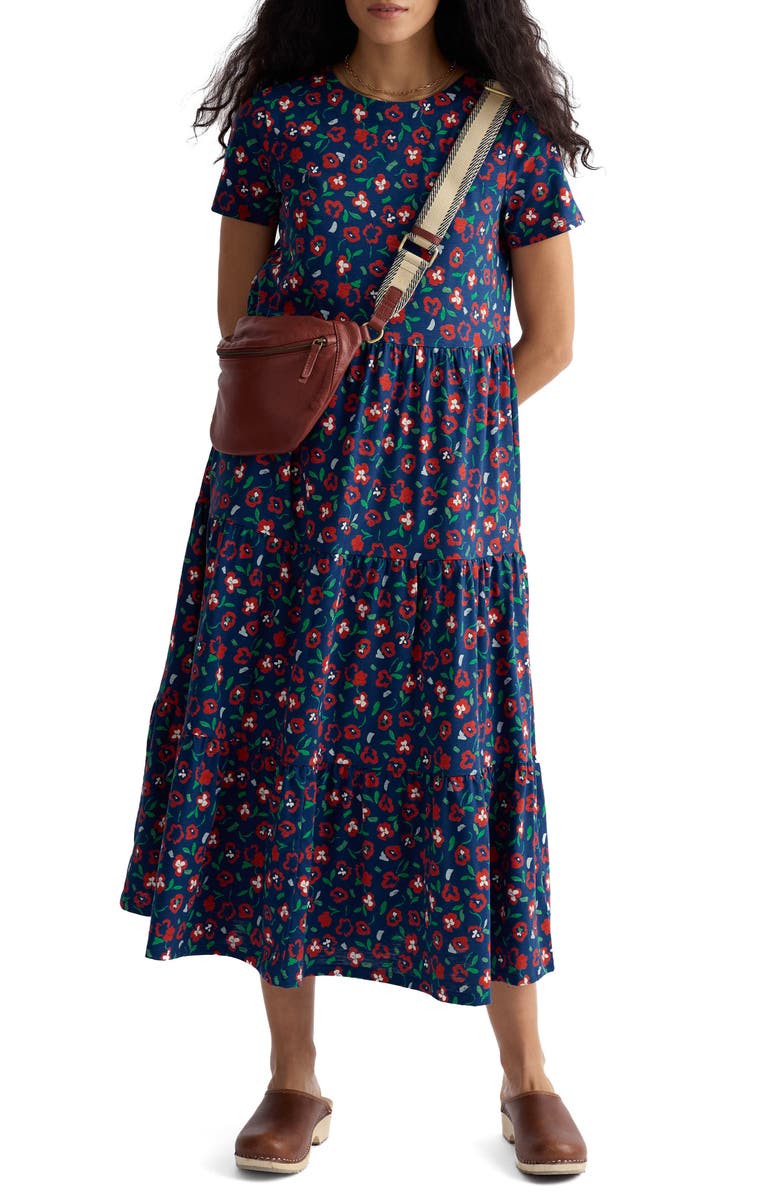 Seasalt Cornwall Line Strokes Floral Organic Cotton Midi Dress, Main, color, Arty Pansy Cayenne