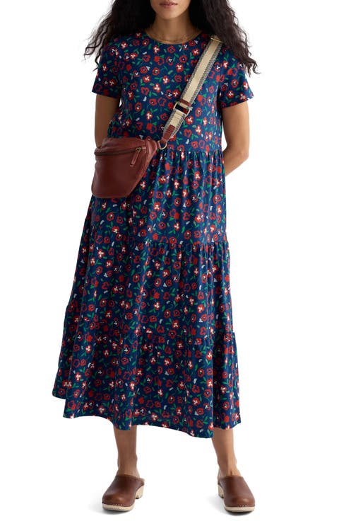 Line Strokes Floral Organic Cotton Midi Dress