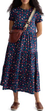 Seasalt Cornwall Line Strokes Floral Organic Cotton Midi Dress