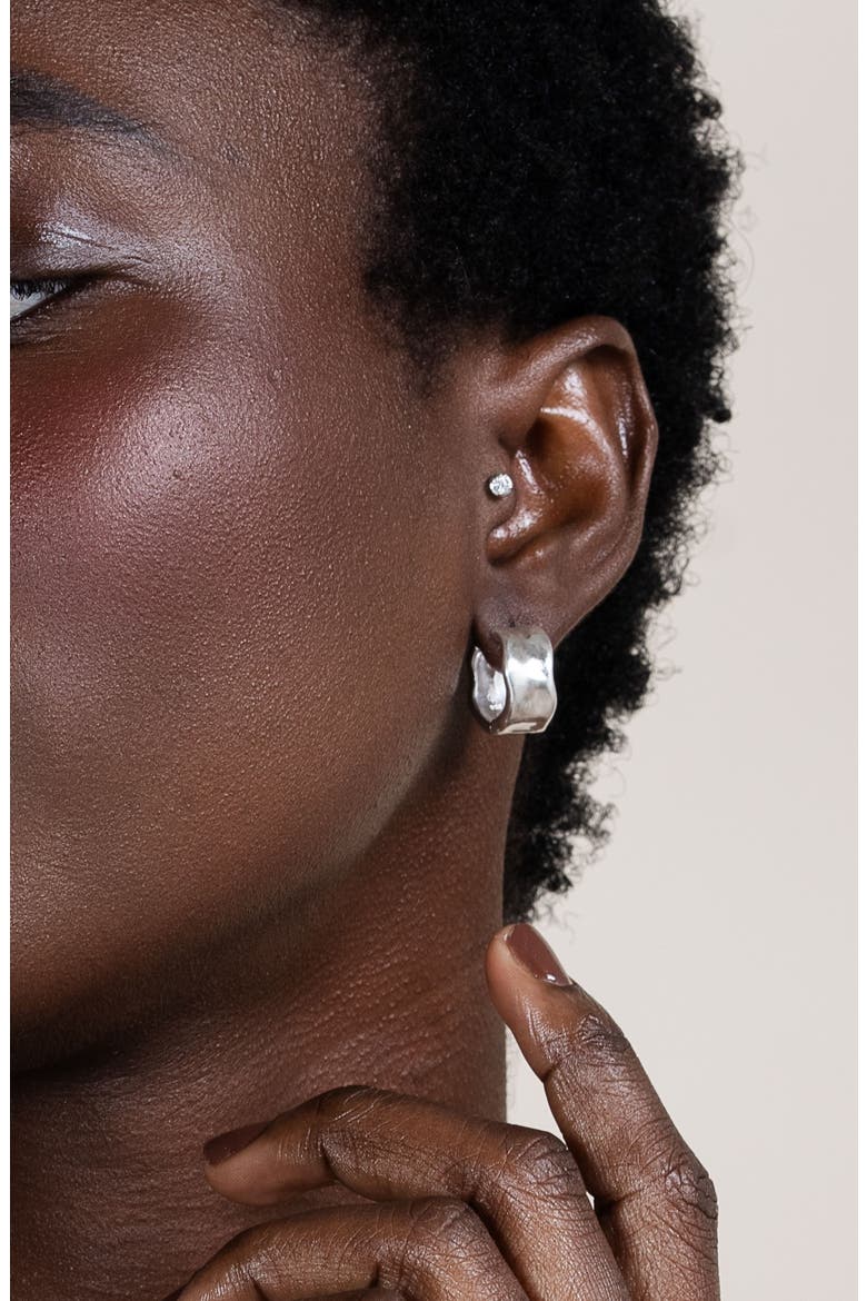 Wide Waterfall Huggie Hoops, Alternate, color, Sterling Silver