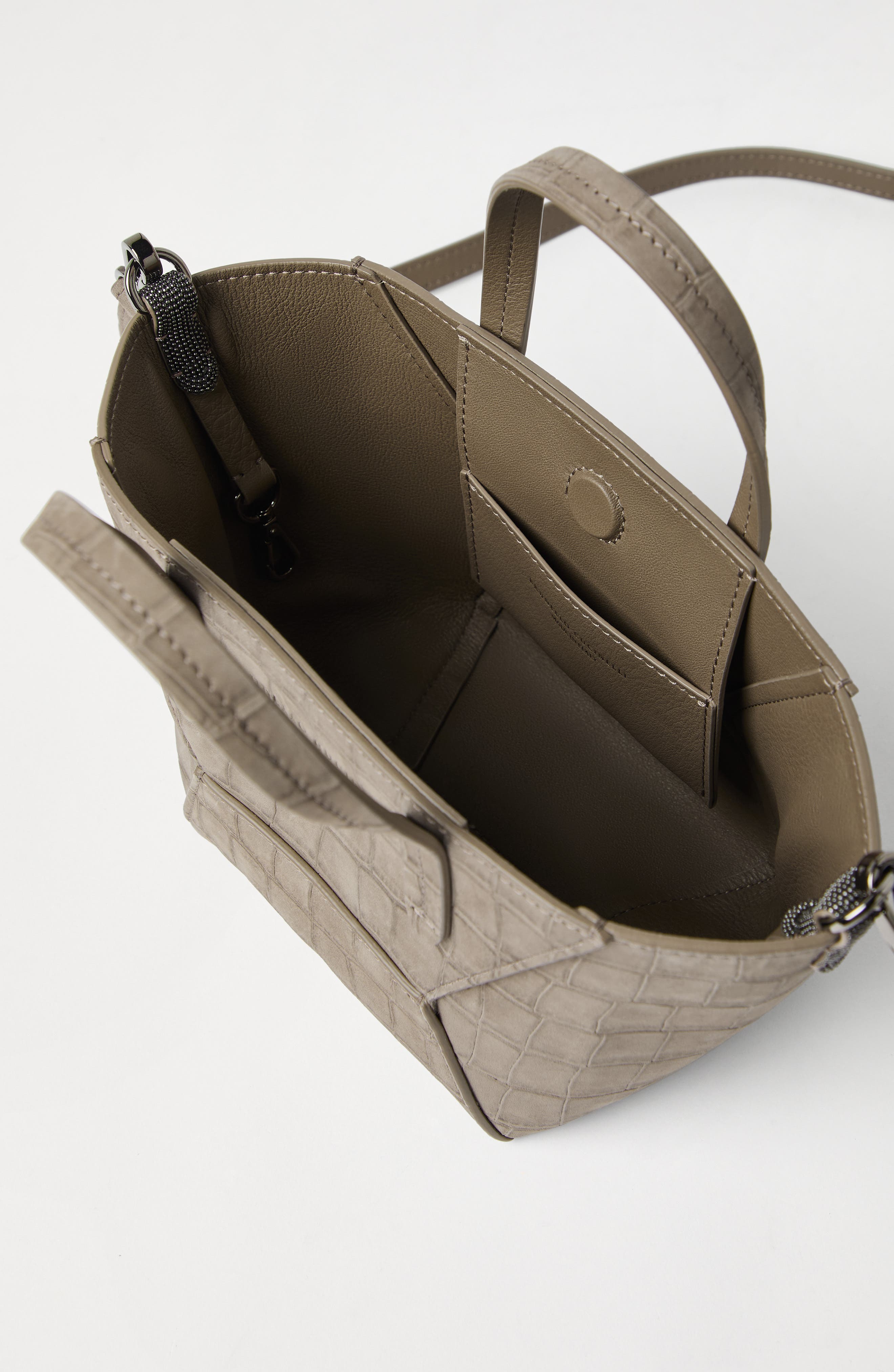 Brunello Cucinelli Croc print BC Duo mini bag, Alternate, color, Light Brown