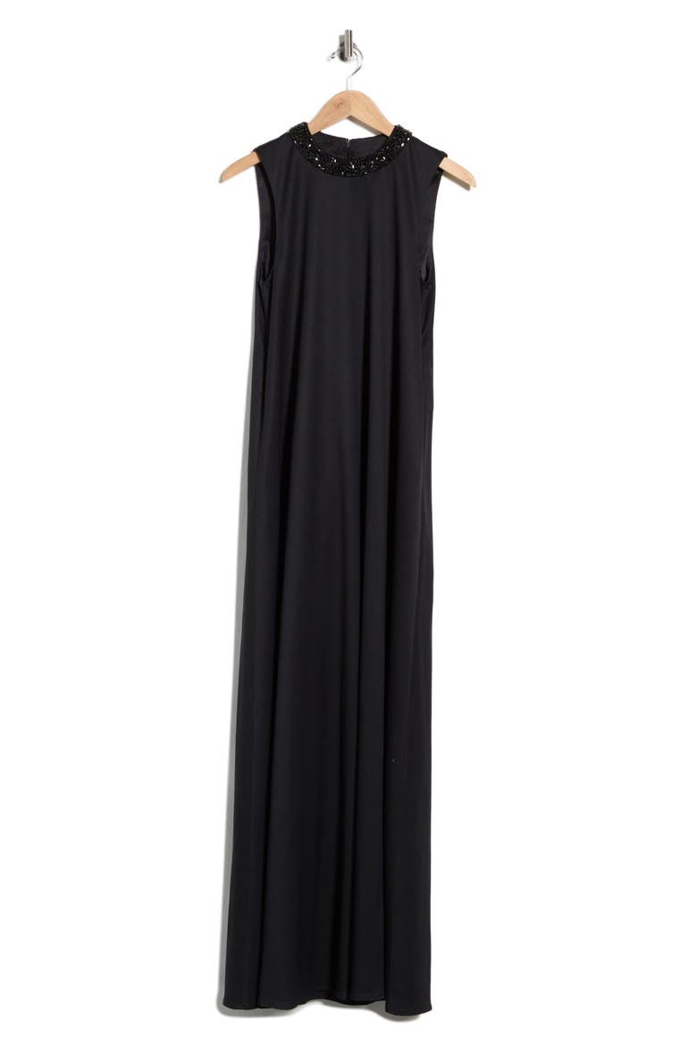 Capitol Crystal Collar Maxi Dress, Alternate, color, BLACK
