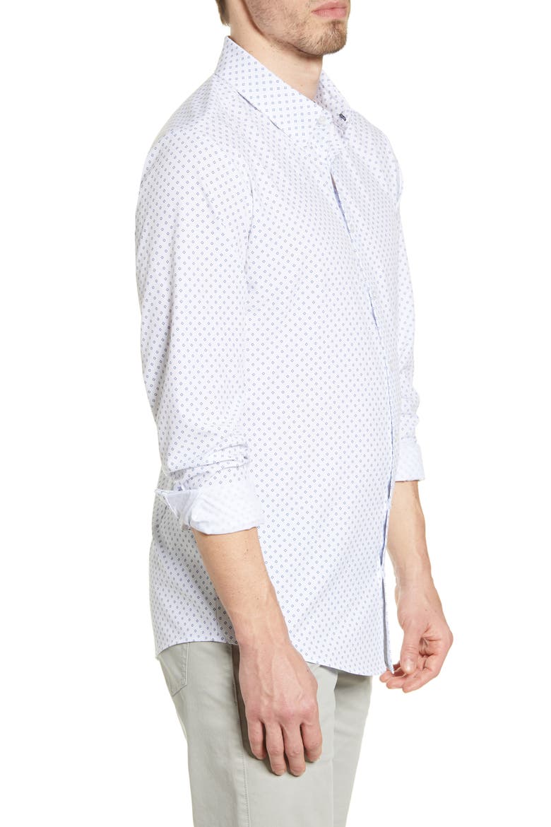 Leeward Trim Fit Button-Up Performance Shirt, Alternate, color, NAVY DIAMOND PRINT