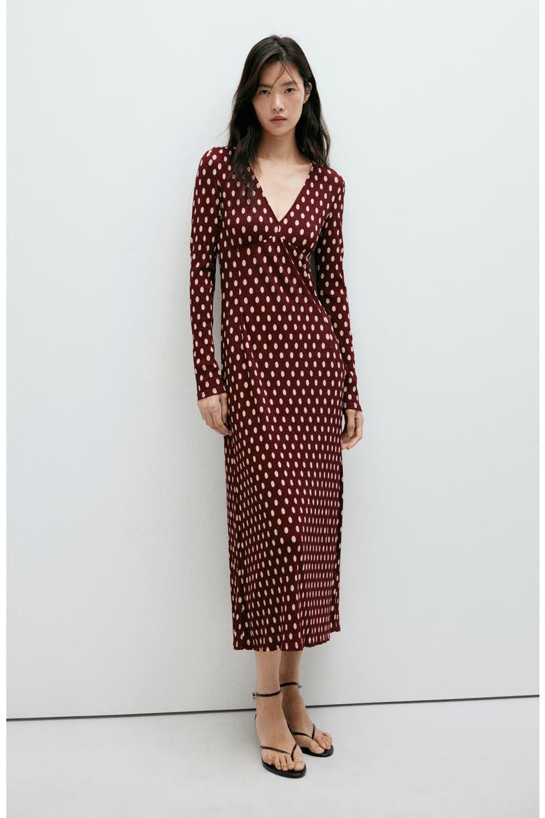 Dot Long Sleeve Midi Dress, Alternate, color, MAROON