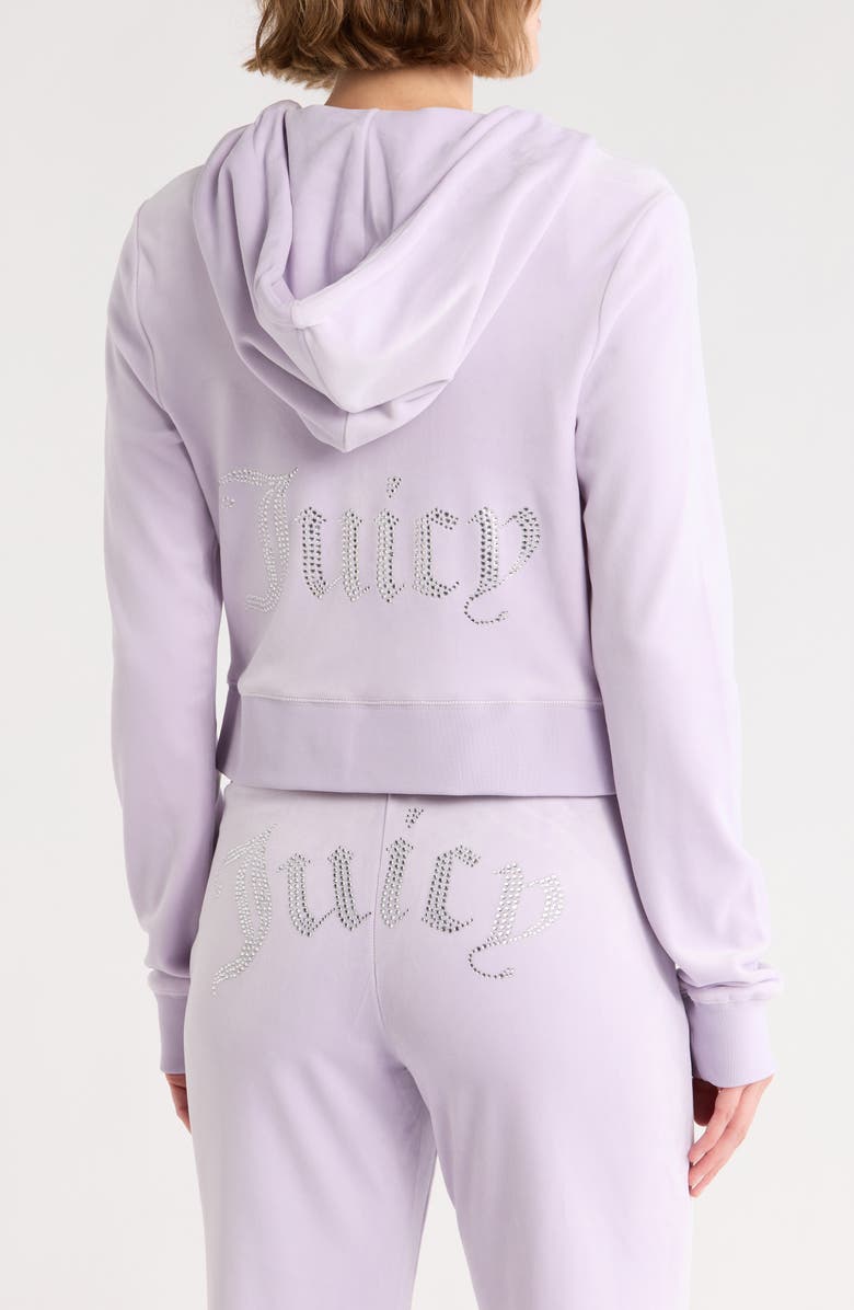 Juicy Couture Bling Crop Recycled Polyester Blend Velour Hoodie, Alternate, color, Orchid Petal