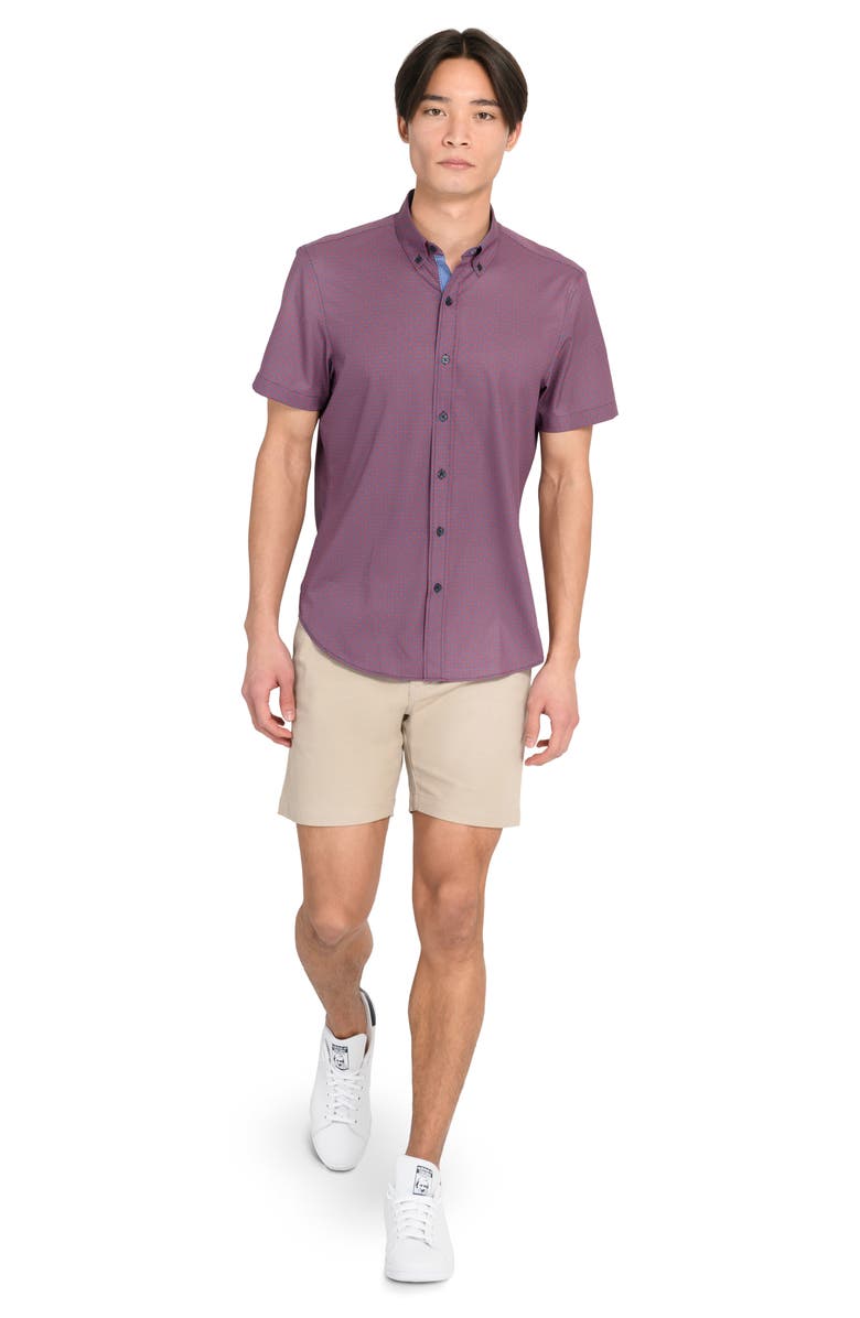 CONSTRUCT Slim Fit 4-Way Stretch Short Sleeve Button-Up Shirt, Alternate, color, Blue/ Orange