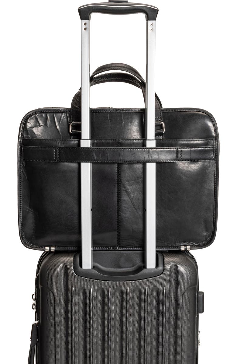 Mancini Triple Compartment Leather Briefcase, Alternate, color, Black