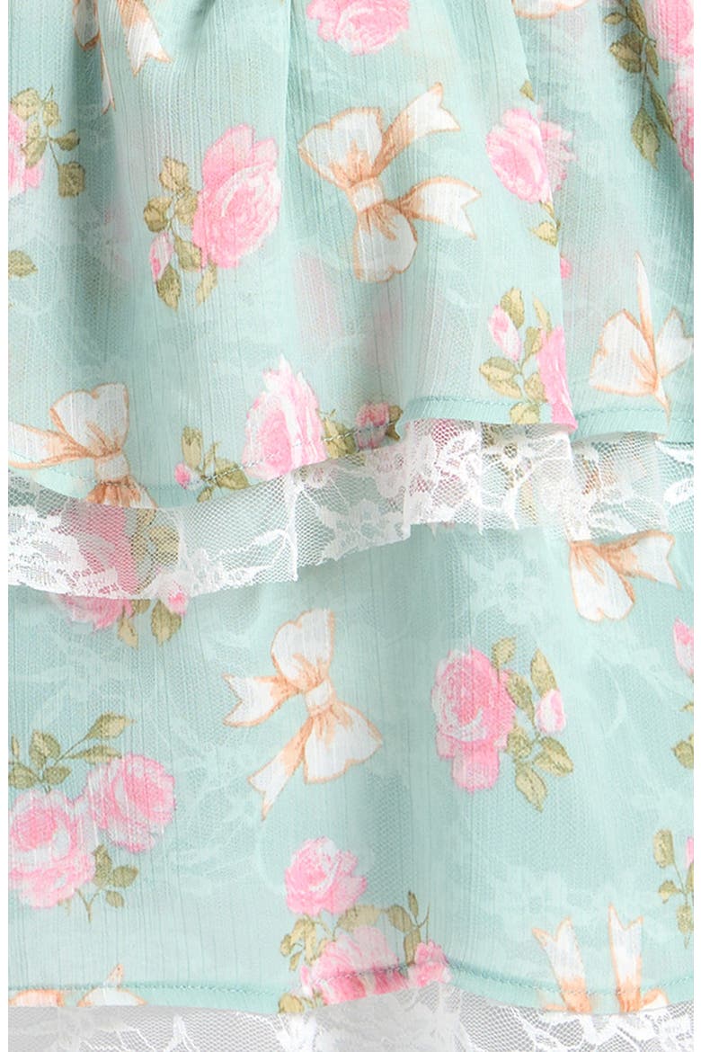 Kid's Floral Lace Trim Chiffon Tiered Dress, Alternate, color, MINT