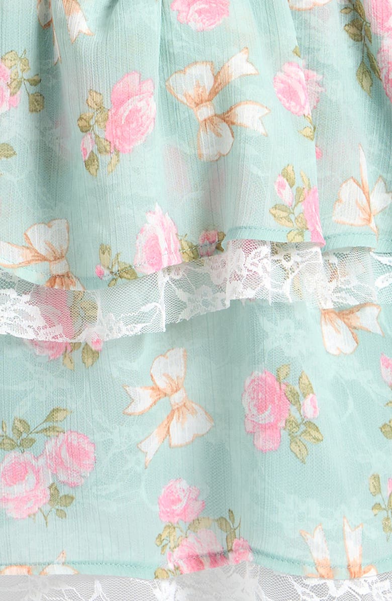 Ava & Yelly Kid's Floral Lace Trim Chiffon Tiered Dress, Alternate, color, 