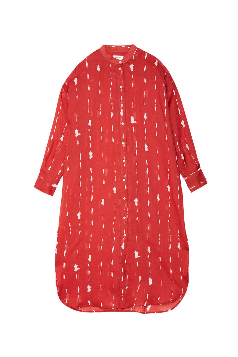 Printed Midi Shirt Dress With Korean Collar, Alternate, color, Red