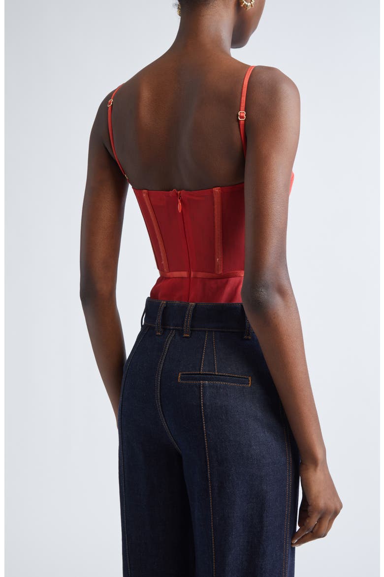 Rebellion Mesh Corset Bodysuit, Alternate, color, RED