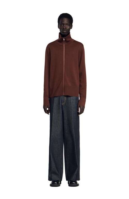 Sandro Wool Trucker Sweater In Brown