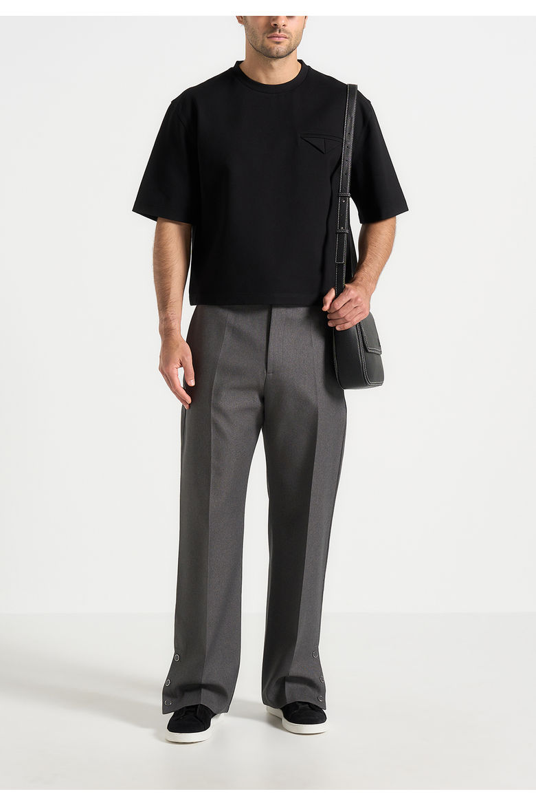 Boris Wide Leg Tailored Trousers With Button Cuff, Main, color, Grey