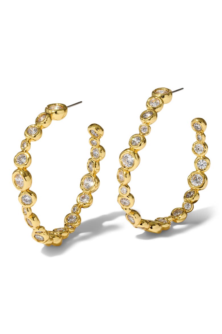 Large Asterales Cubic Zirconia Inside Out Hoop Earrings, Main, color, GOLD/ STONES