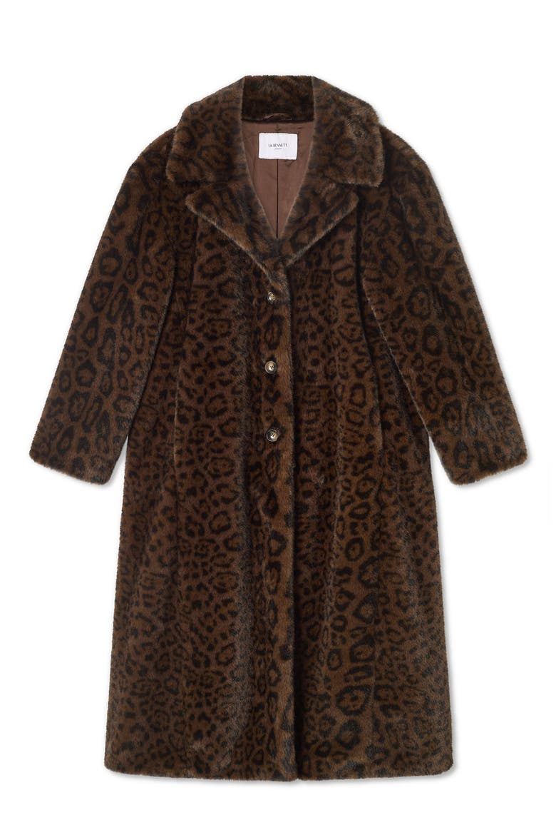 Leila Animal Print Faux Fur Coat, Alternate, color, BROWN