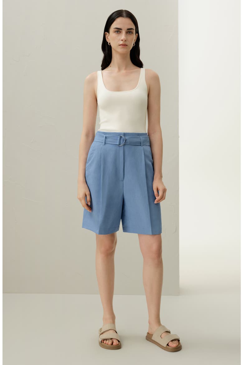 Women's Silk Linen Belted Shorts, Alternate, color, Chambray Blue