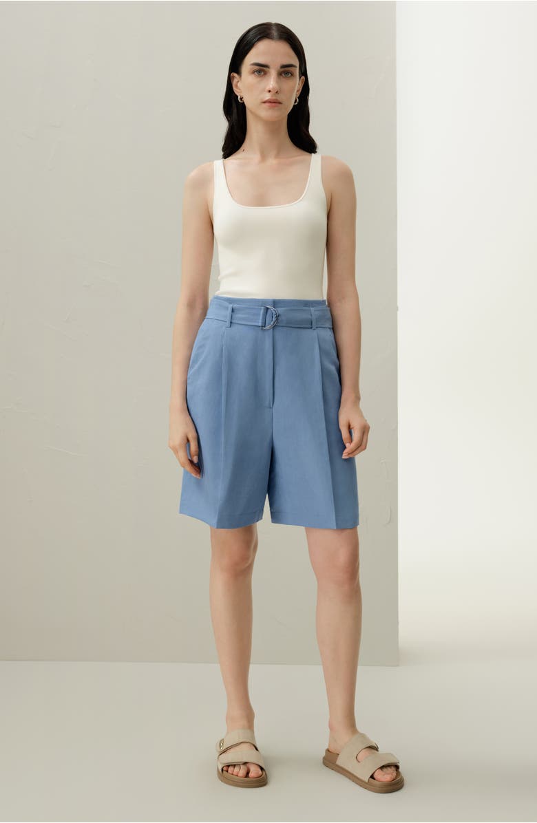 Lilysilk Women's Silk Linen Belted Shorts, Alternate, color, Chambray Blue