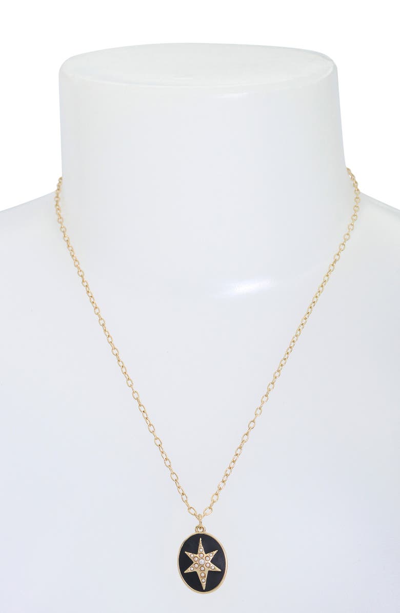 AllSaints Resin Faux Pearl Star Medallion Pendant Necklace, Alternate, color, Gold