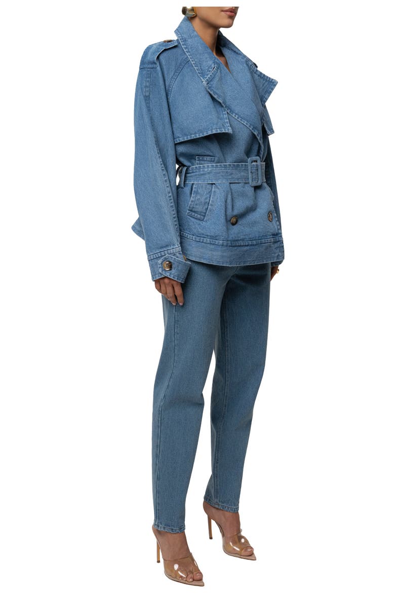 JLUXLABEL Double Breasted Denim Jacket, Alternate, color, Medium Wash