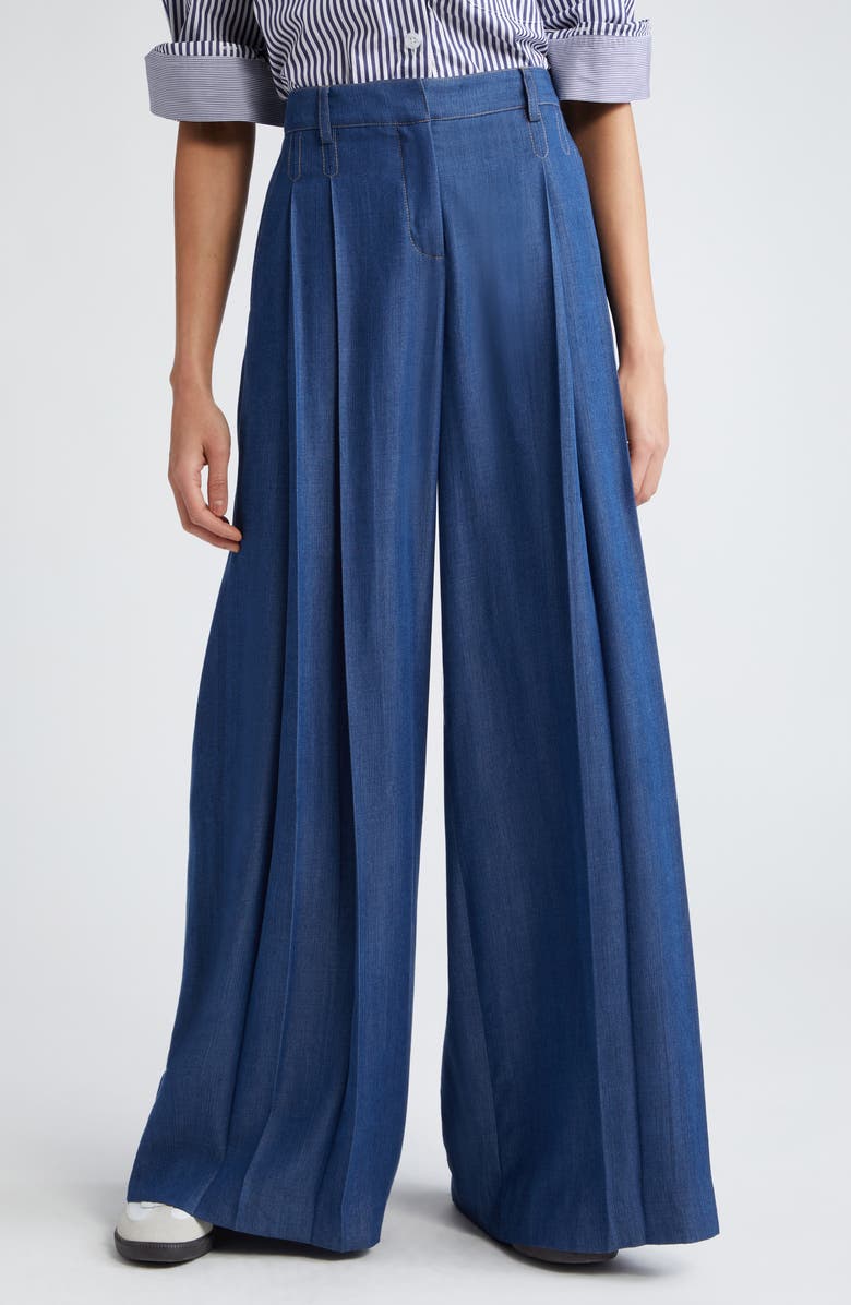 TWP New Didi Pleated Wide Leg Pants, Main, color, Medium Indigo
