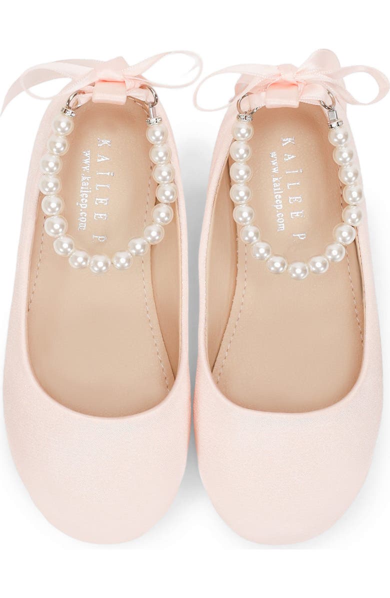 Kailee P Harper Satin Girl Flats with All Pearls Strap, Alternate, color, Pink
