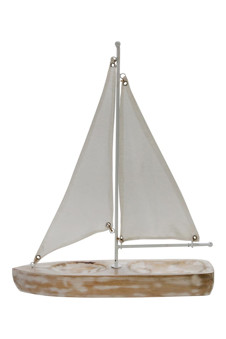 Wood 17" Cloth Sailboat, Alternate, color, BROWN