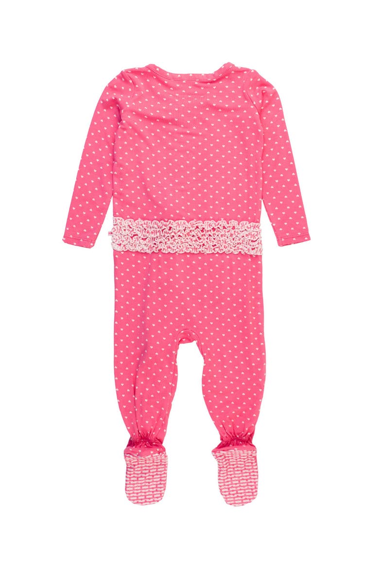 SoftSnooze Baby Girls Ruffle One Piece Footie Pajamas, Alternate, color, Hot Pink Heart Polka Dot
