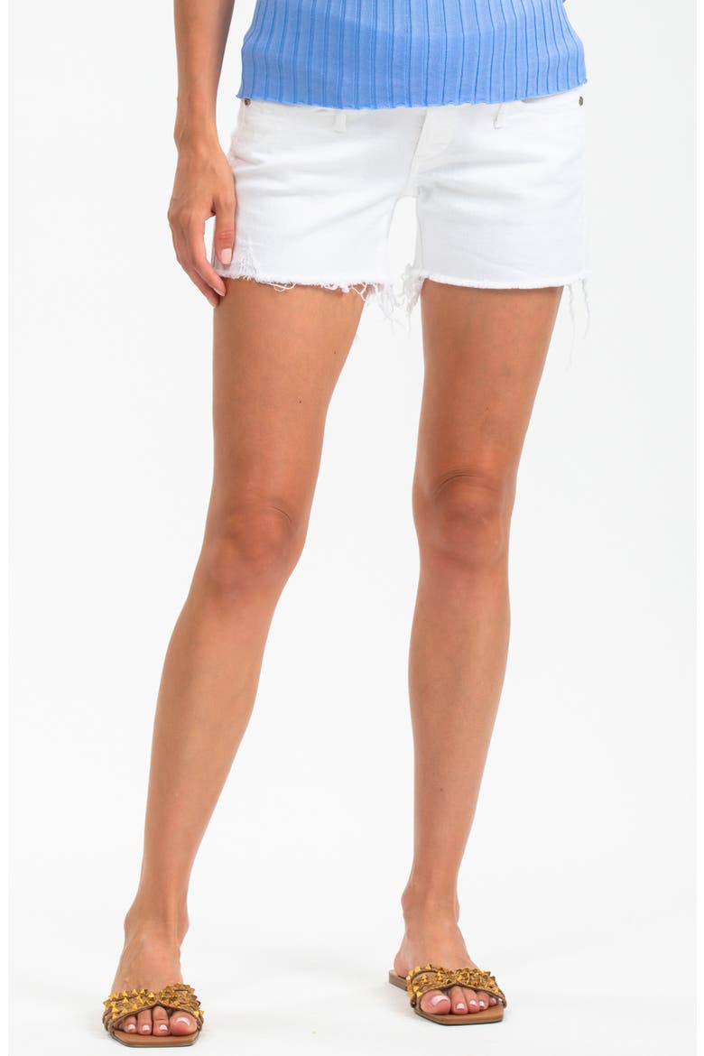 Distressed Maternity Denim Shorts, Main, color, WHITE