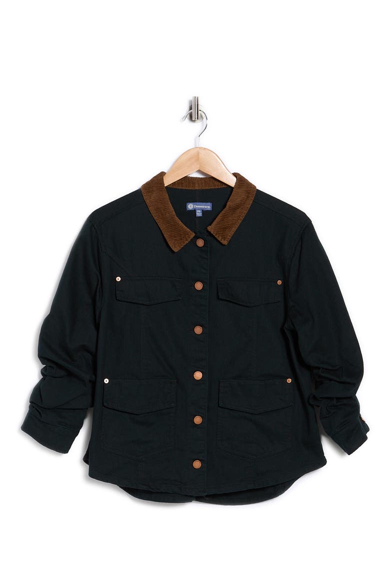 Ruched Sleeve Cotton Shirt Jacket, Alternate, color, BLACK