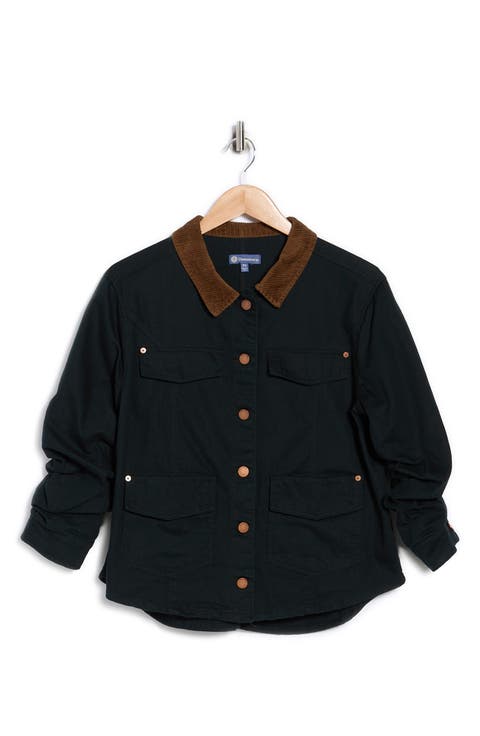 Ruched Sleeve Cotton Shirt Jacket (Petite)