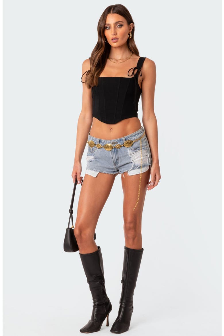 Genevive Tie Strap Corset Crop Top, Alternate, color, BLACK