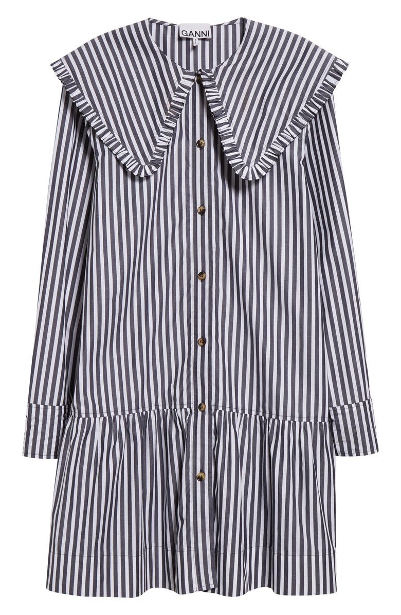 Ganni Stripe Collar Long Sleeve Organic Cotton Shift Dress, Alternate, color,