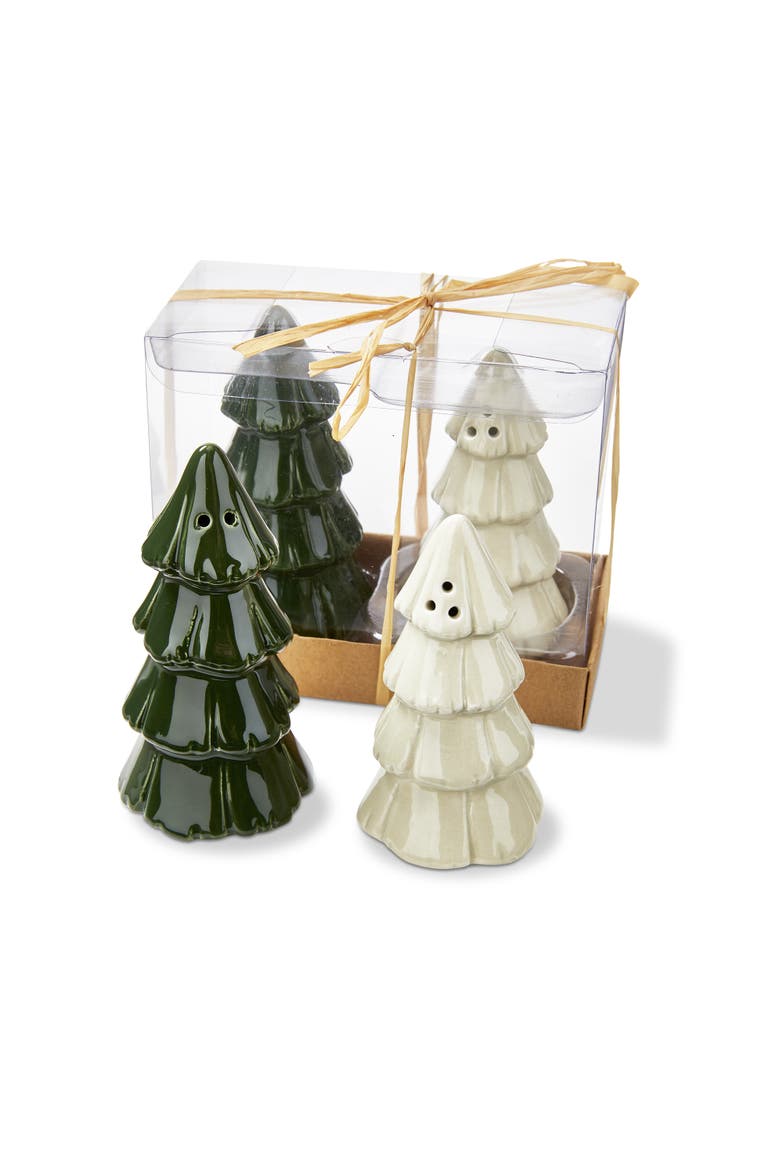 Pine Tree Salt and Pepper Shakers Ceramic Christmas Set, Main, color, Multicolored