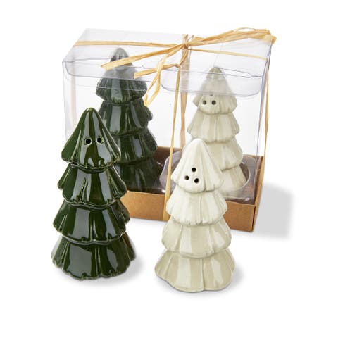 Pine Tree Salt and Pepper Shakers Ceramic Christmas Set