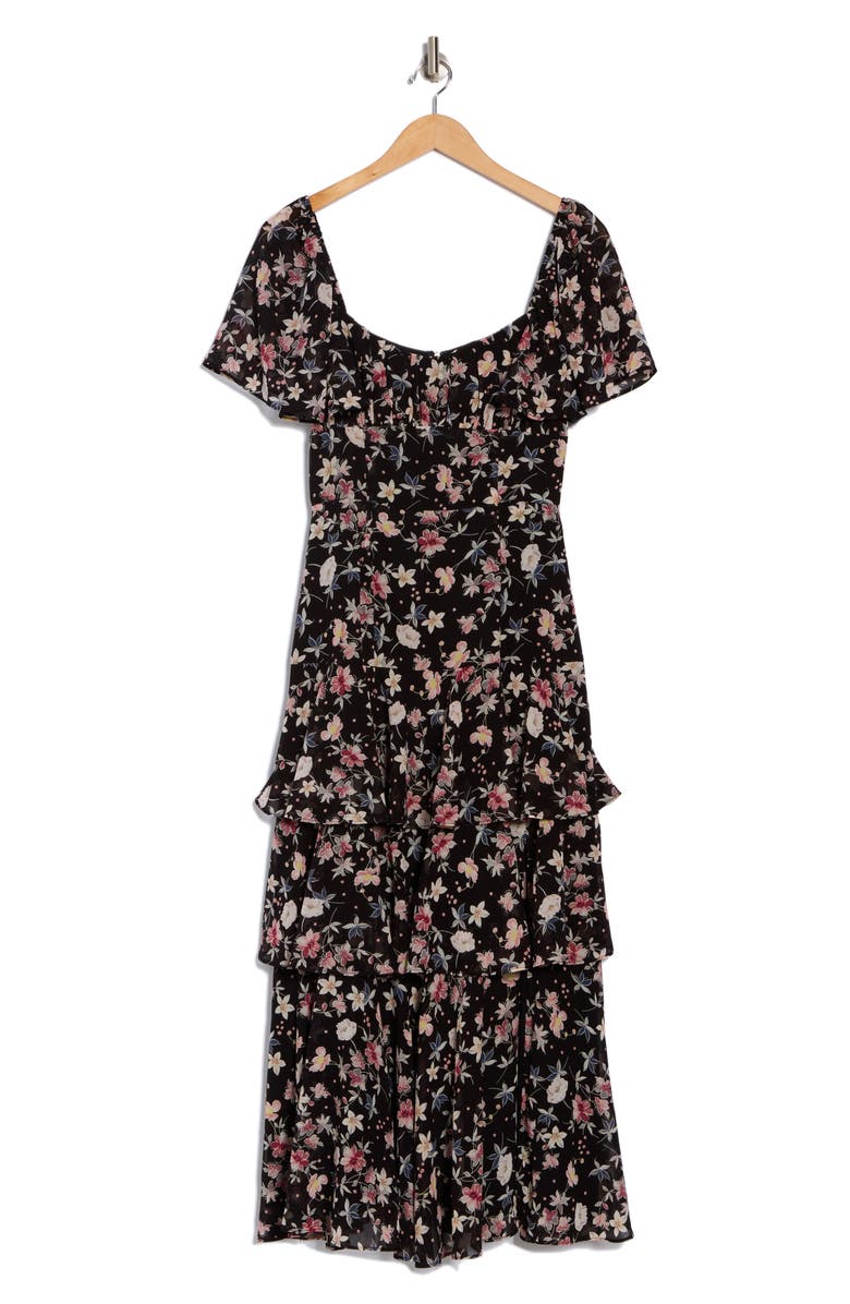 Lush Flutter Sleeve Tiered Maxi Dress, Alternate, color, Black Red Floral