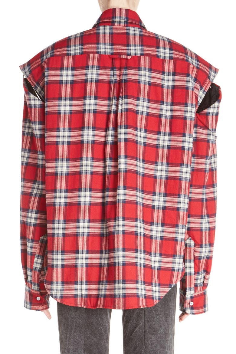 Pierced Plaid Flannel Shirt, Alternate, color, RED CHECK