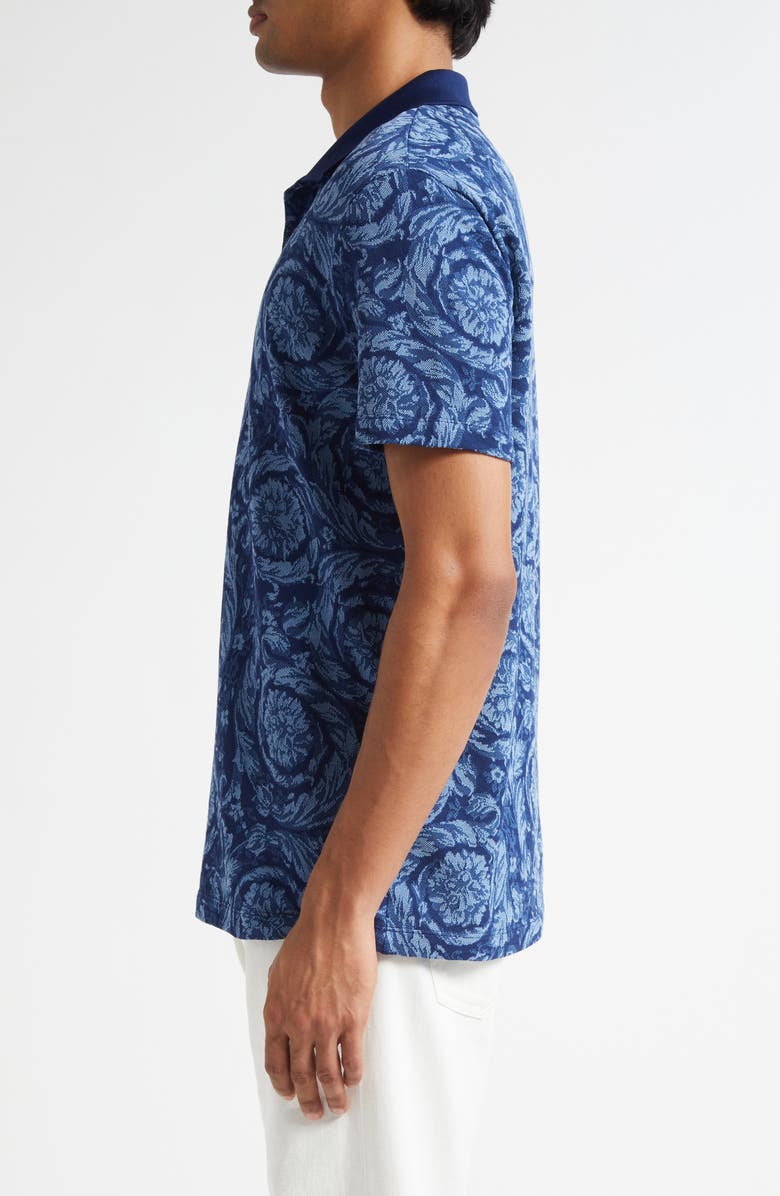 Versace Barocco Jacquard Cotton Piqué Polo, Alternate, color, Ink Celeste