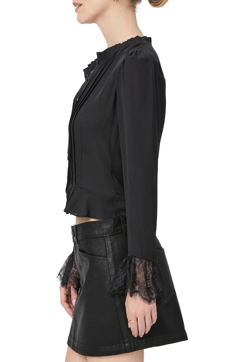 PAIGE Franca Lace Trim Silk Button-Up Top, Alternate, color, Black