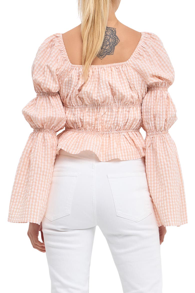 Front Tie Shirred Puff Sleeve Top, Alternate, color, BLUSH