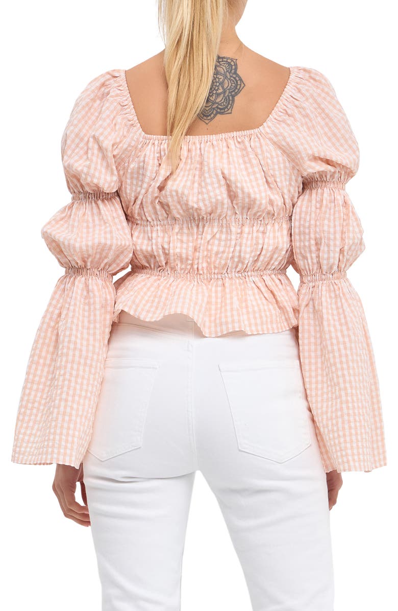 English Factory Front Tie Shirred Puff Sleeve Top, Alternate, color, Blush