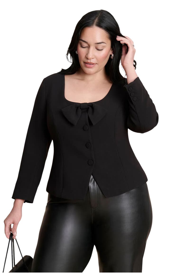 Scoop Neck Jacket With Bow, Main, color, BLACK ONYX