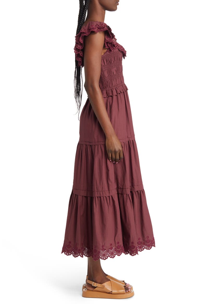 Lucie Embroidered Cotton Midi Dress, Alternate, color, VINTAGE MULBERRY
