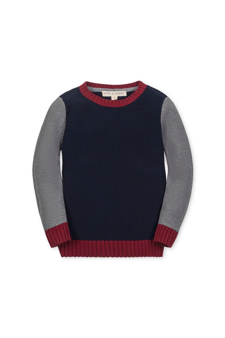 Kids' Organic Long Sleeve Crewneck Pullover Sweater, Alternate, color, Navy and Dark Gray Heather