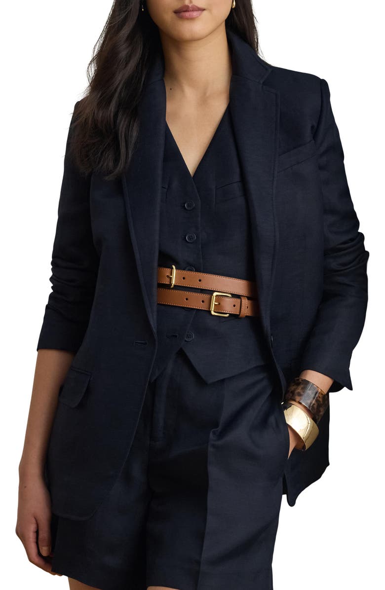 Lauren Ralph Lauren Linen Blend Blazer, Main, color, Lauren Navy Blue