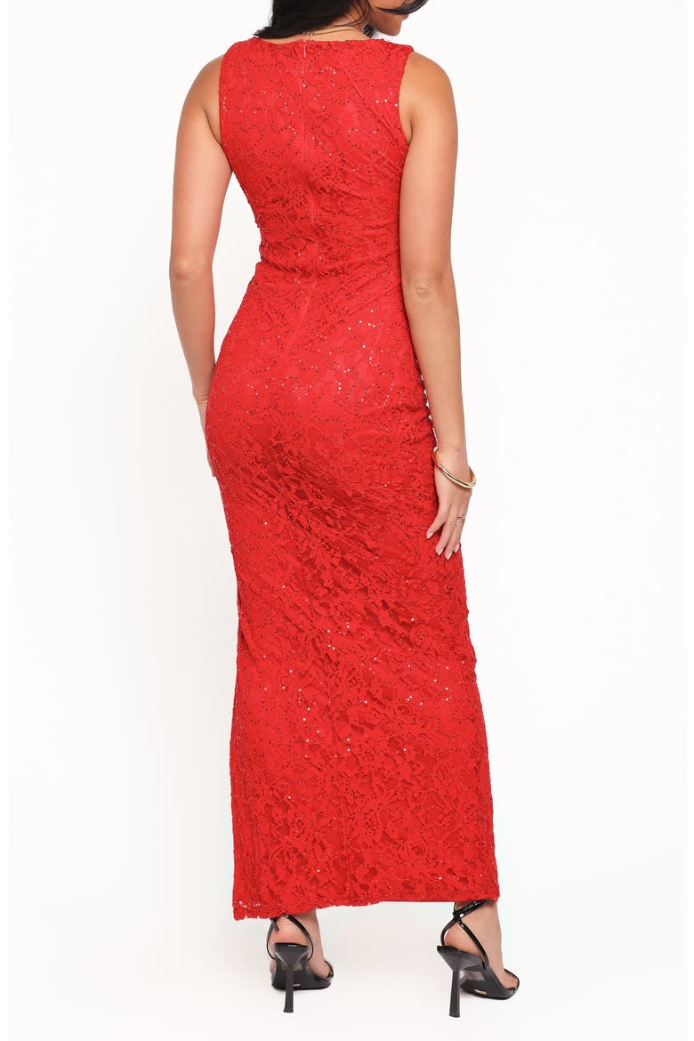 Ruben Sequin Lace Ruched Maxi Dress, Alternate, color, RED