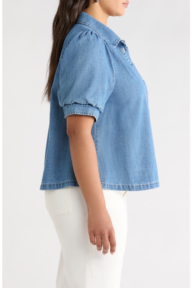 Puff Sleeve Denim Shirt, Alternate, color, MID BLUE
