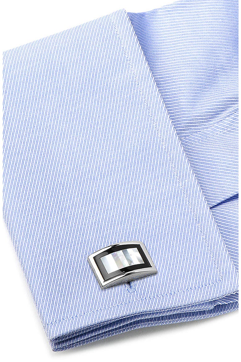 Mother-of-Pearl Cuff Links, Alternate, color, METALLIC SILVER