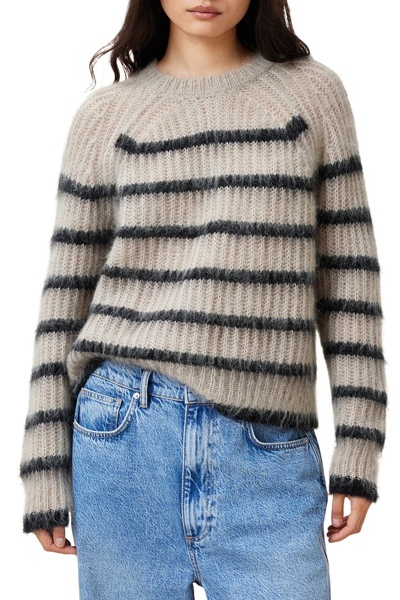 Riga Stripe Crewneck Sweater, Main, color, FAWN BROWN / BLACK