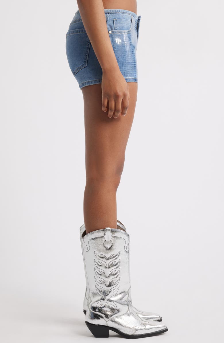 PTCL Chiara Low Rise Geo Coated Denim Shorts, Alternate, color, Medium Wash