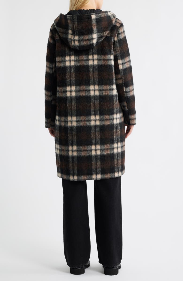 Bernardo Plaid Toggle Coat, Alternate, color, Brown Cream
